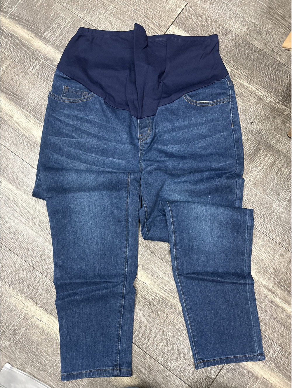 Women's Maternity Jeans Blue Denim Full Panel Belly Band Comfortable Fit